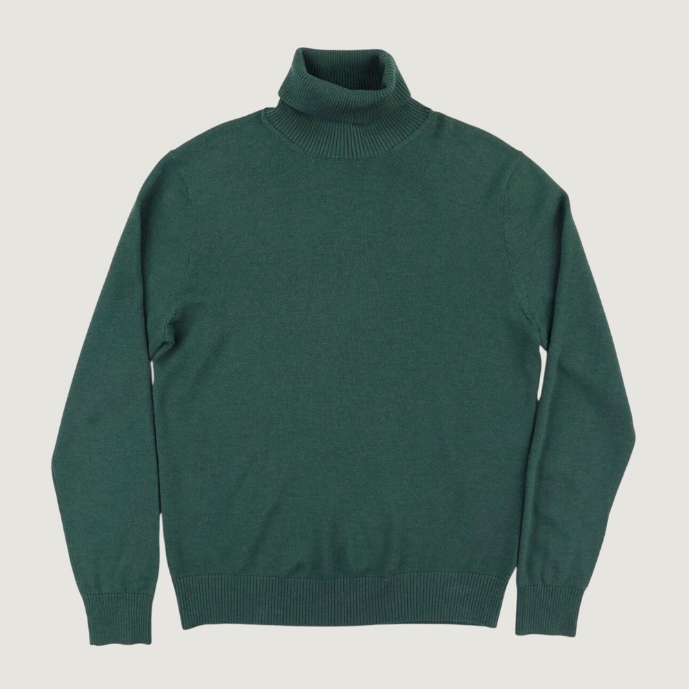 SuitSupply Mens Forest Green 100% Merino Wool Turtleneck Sweater Size Large